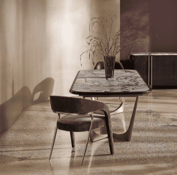 caracole table and brown chair