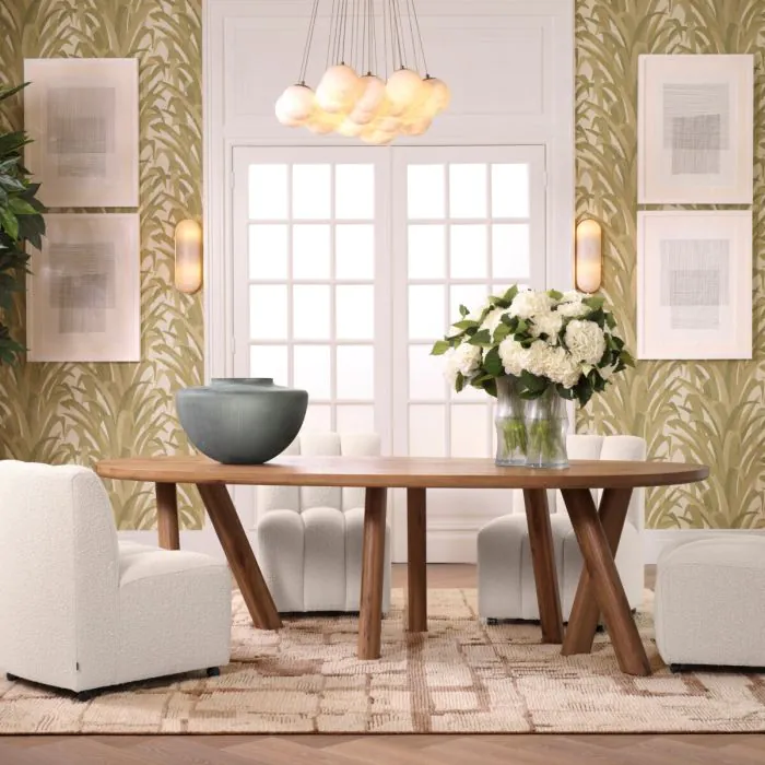 white eichholtz sofa with wood table